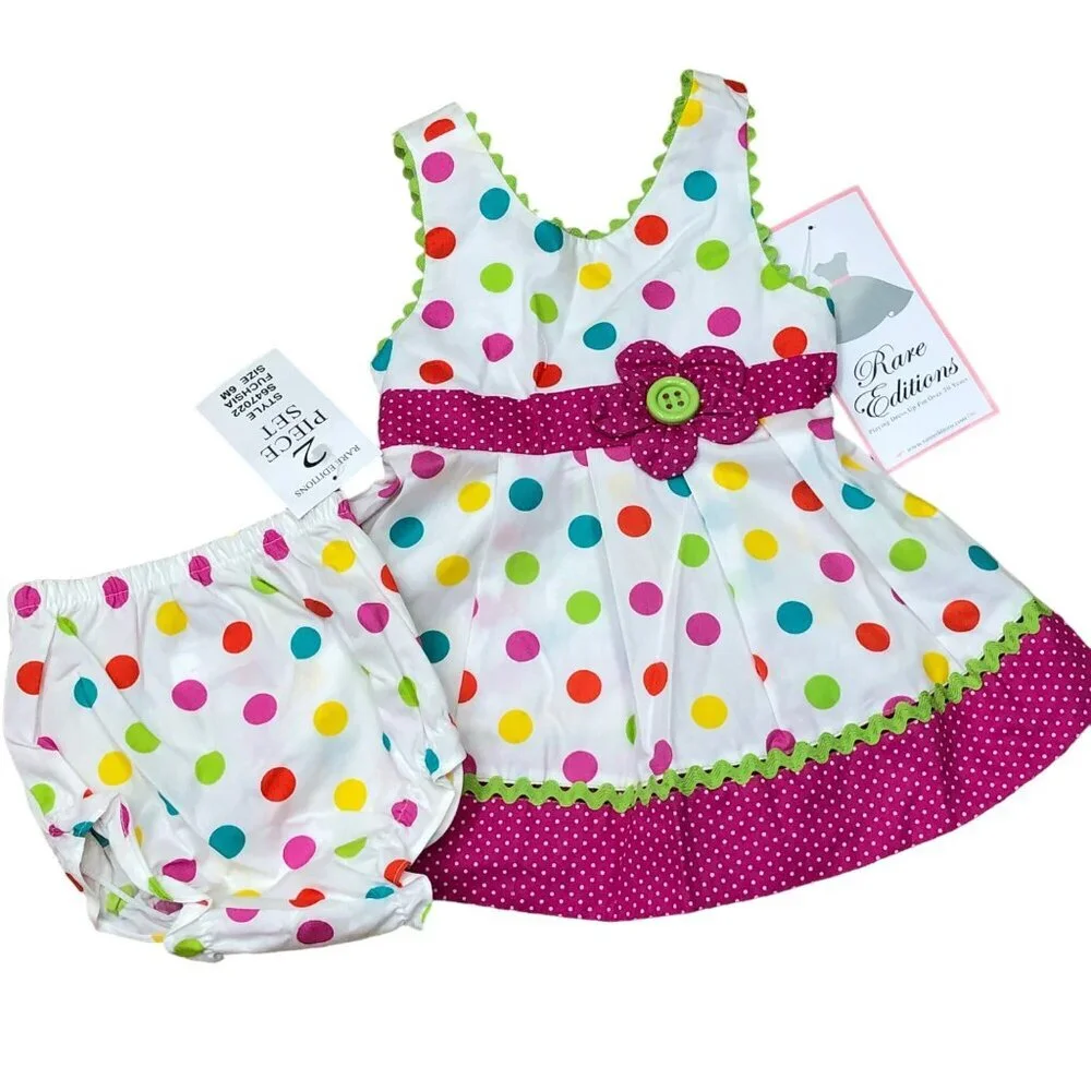 RARE EDITIONS polka‎ dot BABY GIRL 2 PIECE SET OUTFIT 6MOS NWT